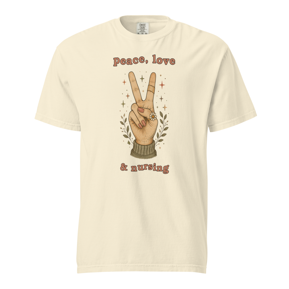NRS GRV 11 peace love unisex garment dyed heavyweight t shirt ivory front 6a6a8f2b0cb94