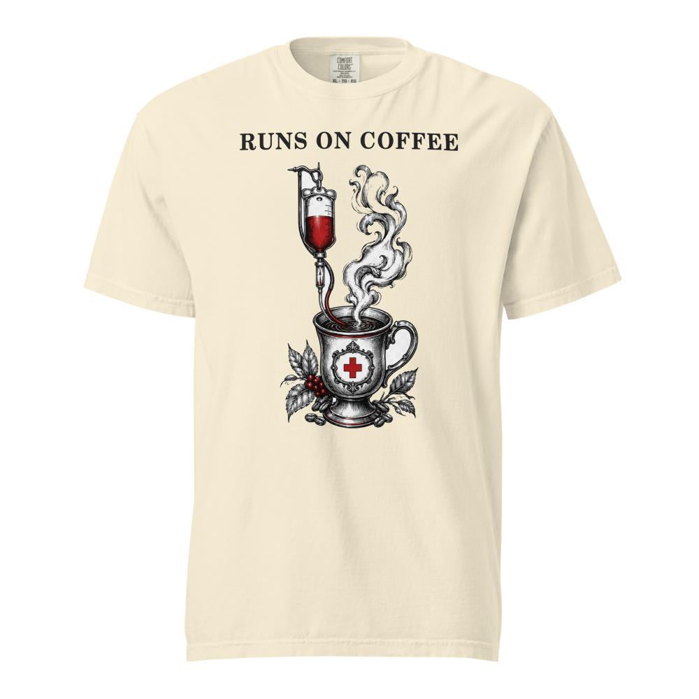NRS INK 04 runs on coffee unisex garment dyed heavyweight t shirt ivory front 6a6a90893671f