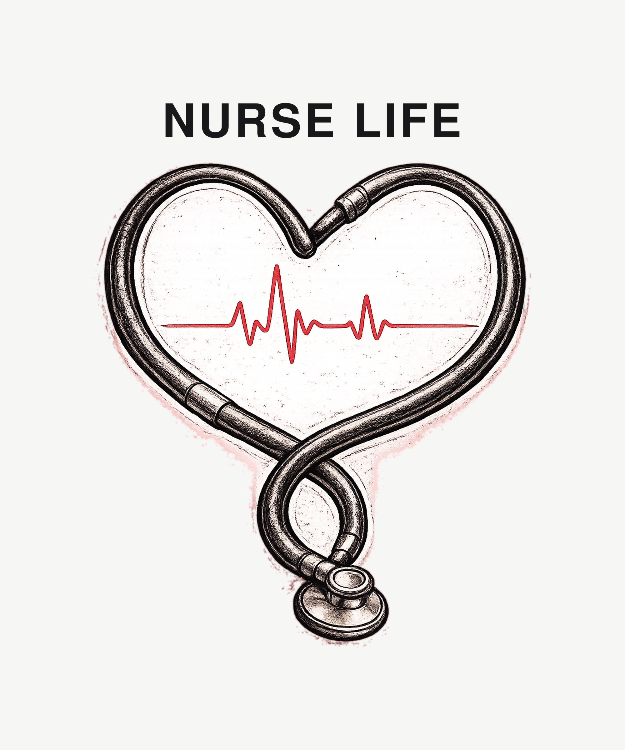 Nurse Life minimal stethoscope heart tee on white