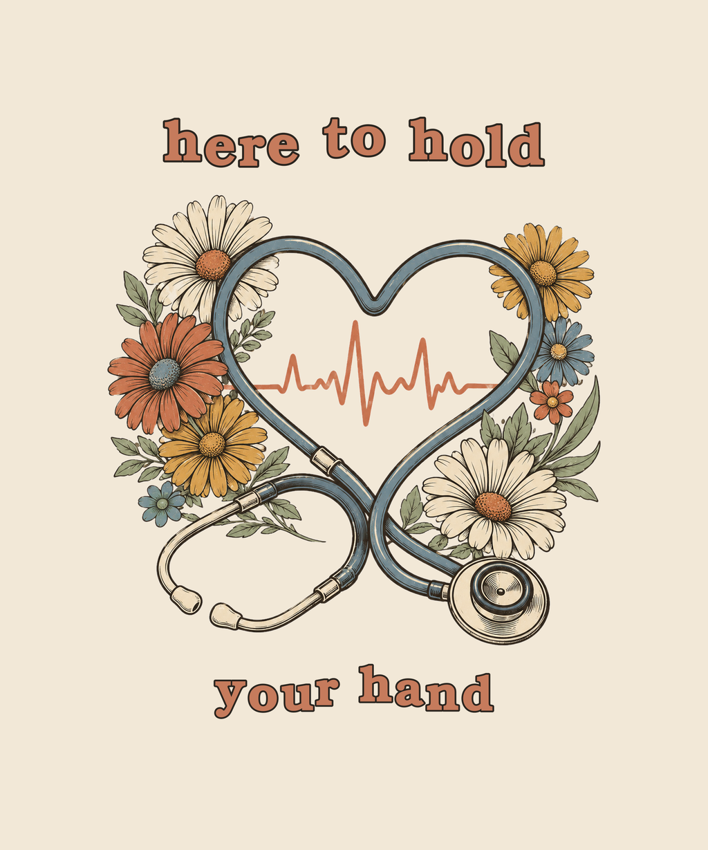 Here To Hold Your Hand nurse tee on cream