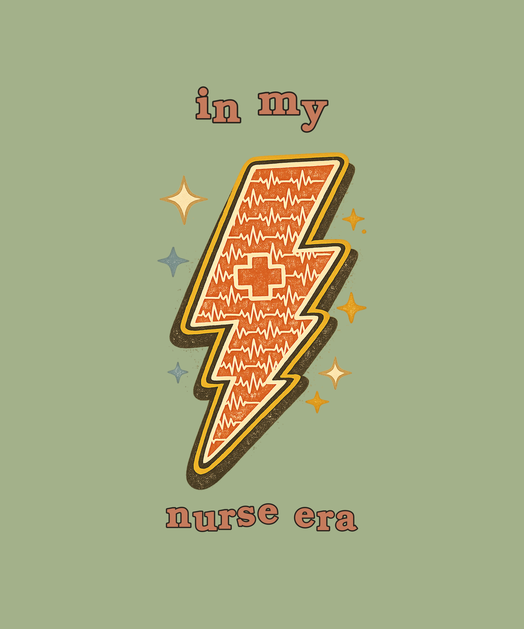 In My Nurse Era lightning bolt tee on sage