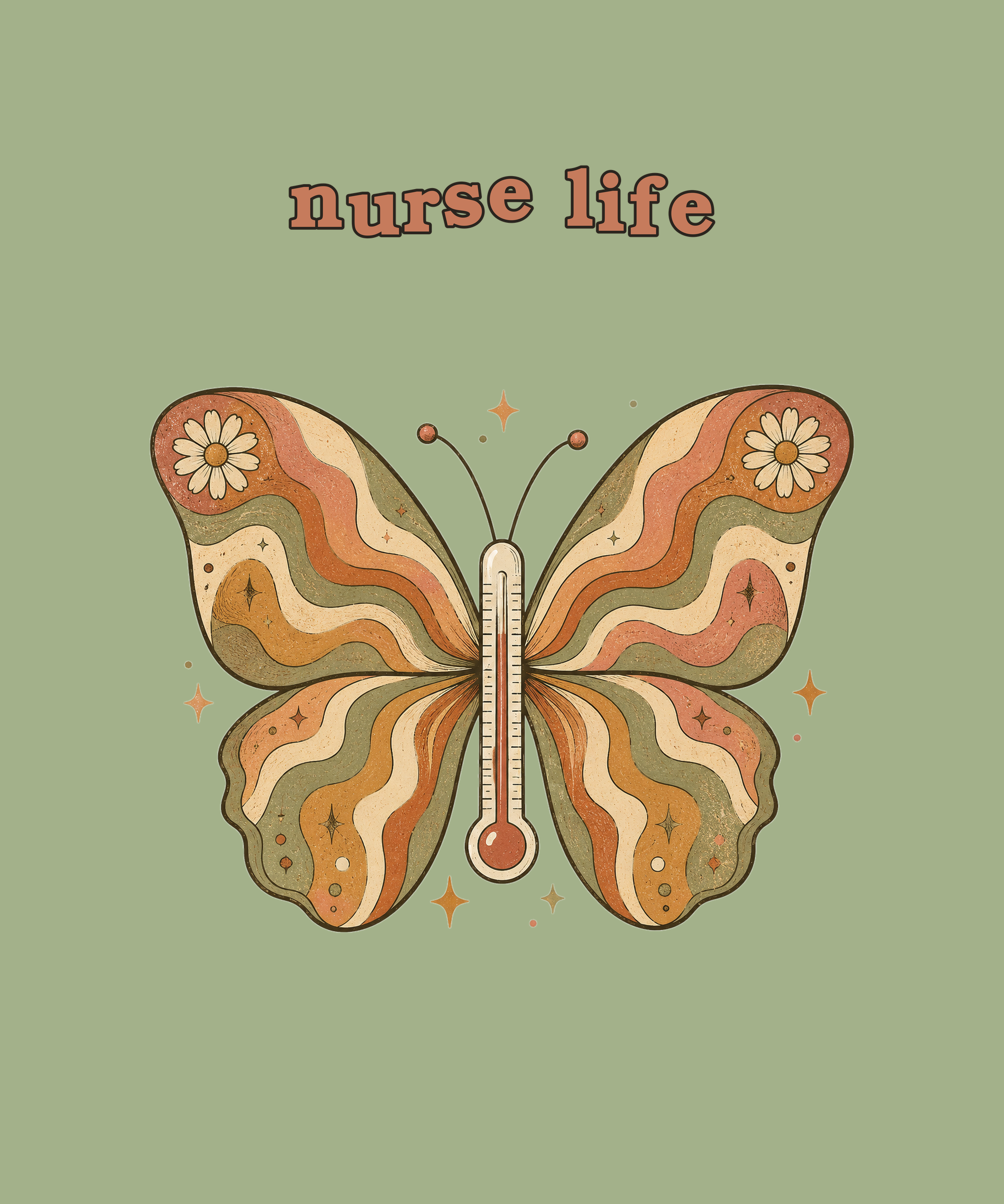 Nurse Life butterfly thermometer tee on sage