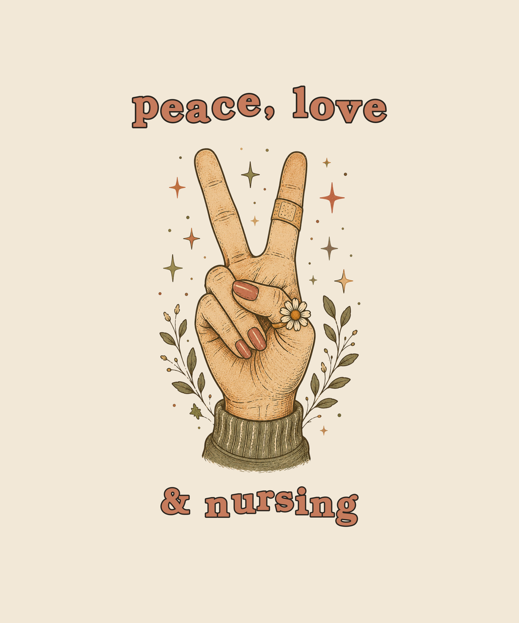 Peace Love and Nursing peace hand tee on cream