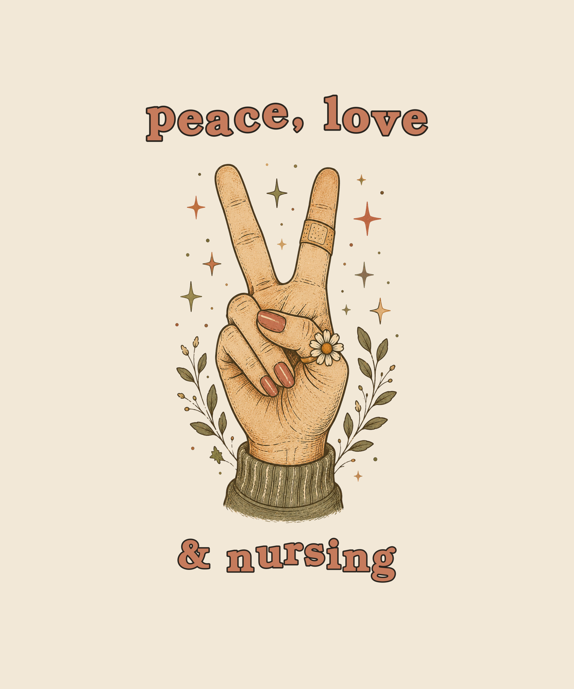 Peace Love and Nursing peace hand tee on cream