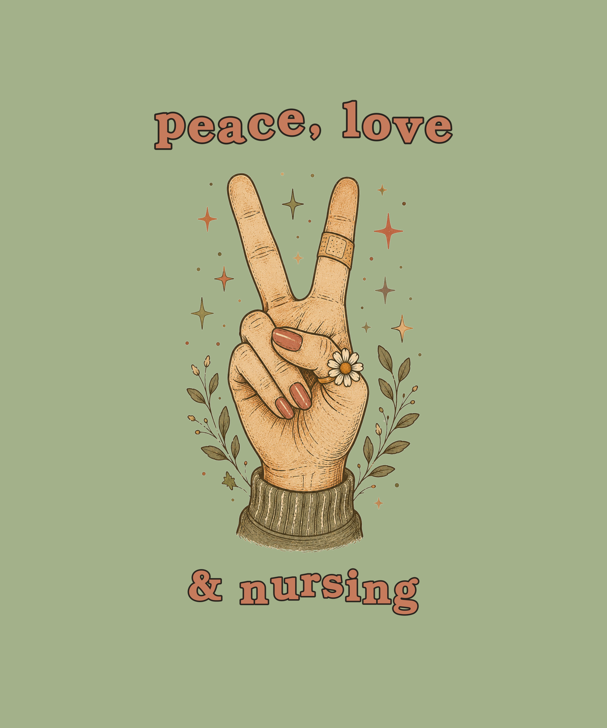 Peace Love and Nursing peace hand tee on sage