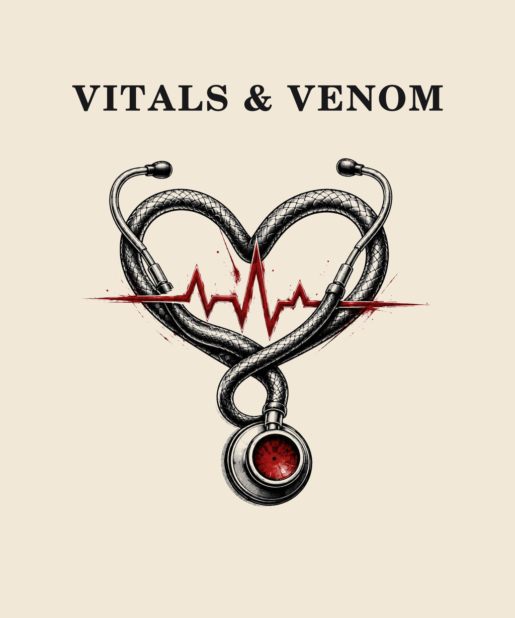 Vitals and Venom snake stethoscope tee on cream