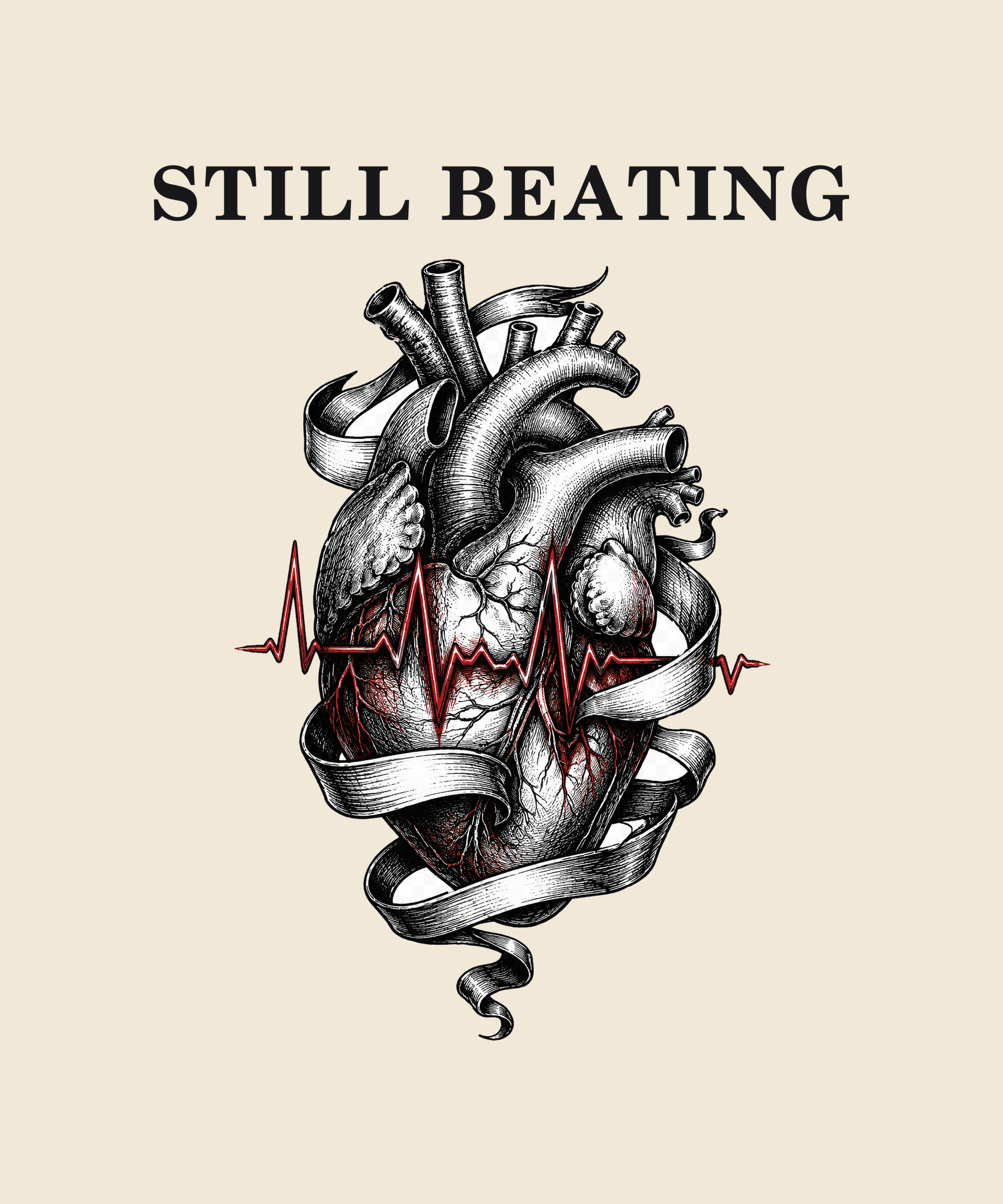 Still Beating anatomical heart tee on cream
