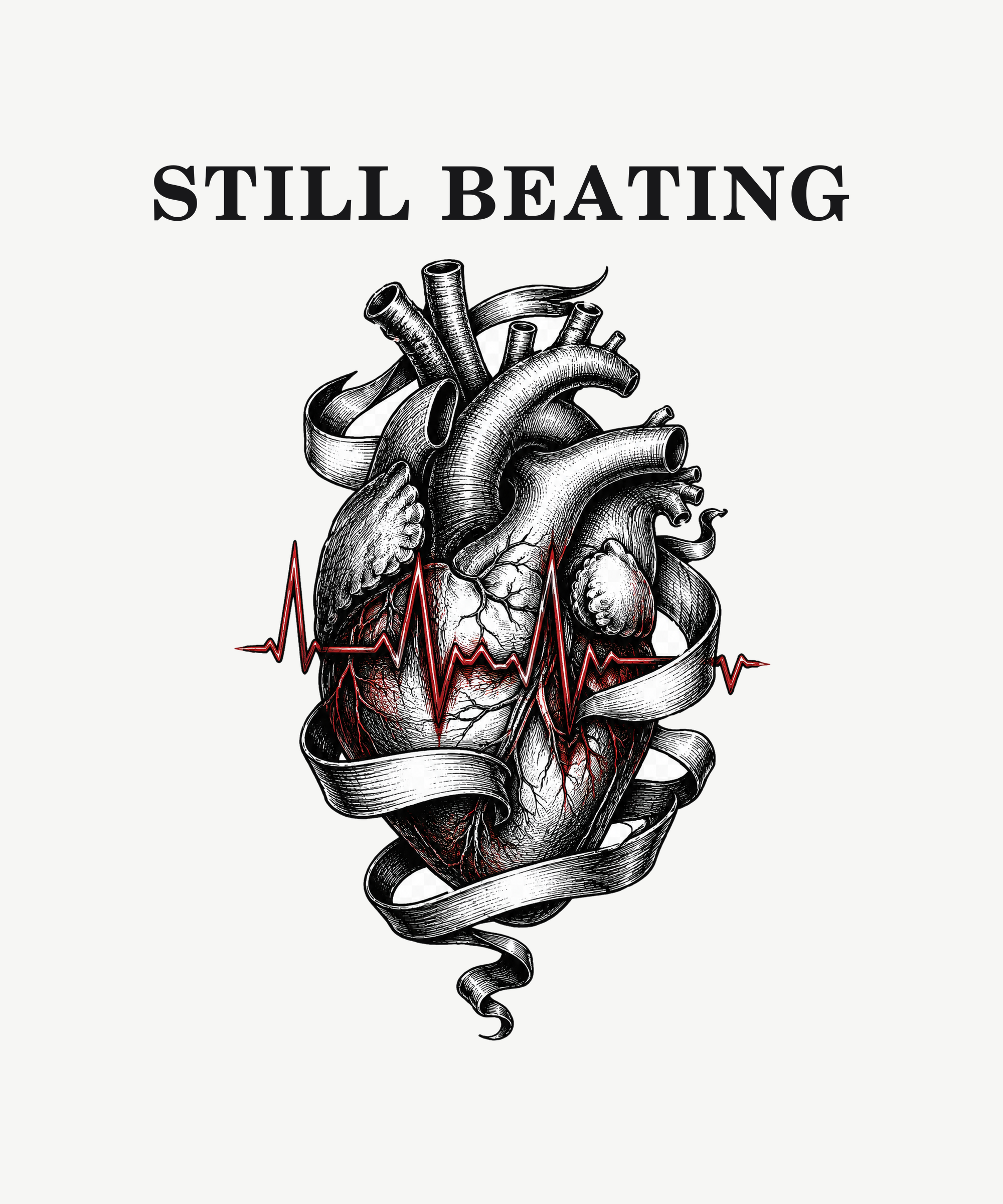 Still Beating anatomical heart tee on white