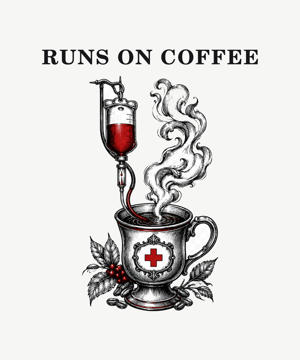 Runs On Coffee IV coffee cup tee on white