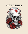 Night Shift skull and roses tee on cream