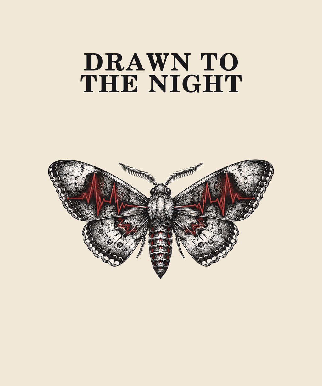 Drawn To The Night moth tee on cream