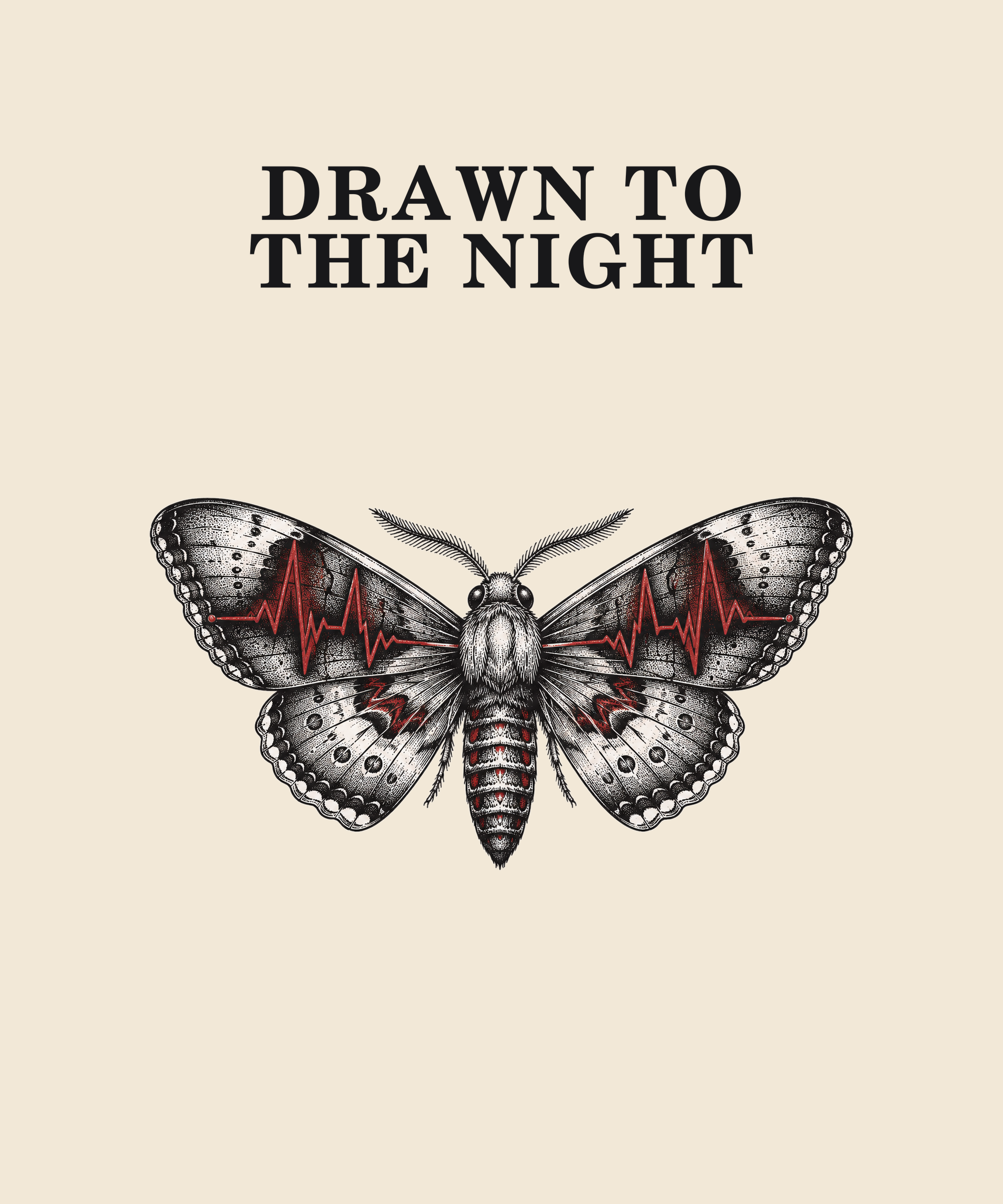 Drawn To The Night moth tee on cream