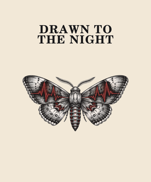 Drawn To The Night moth tee on cream