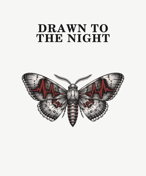 Drawn To The Night moth tee on white