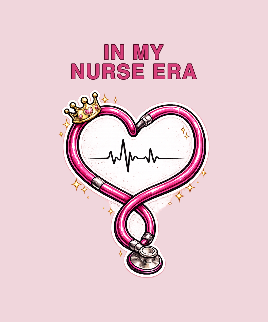 In My Nurse Era pink stethoscope tee on pink