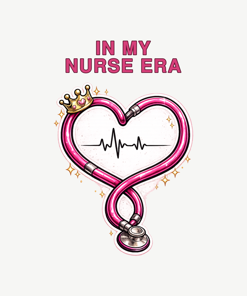 In My Nurse Era pink stethoscope tee on white