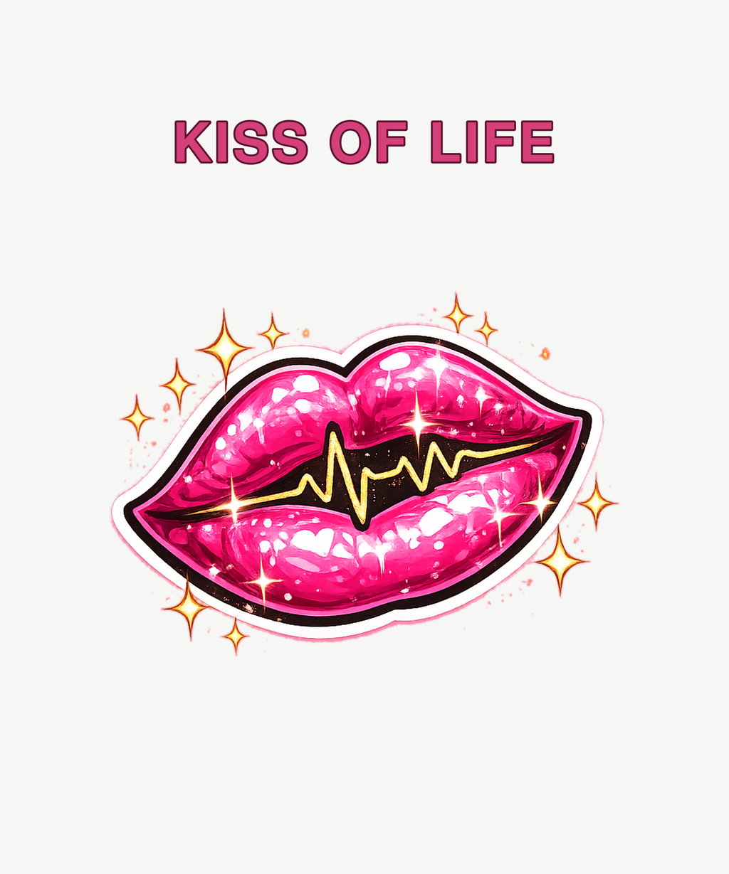 Kiss Of Life pink lips ECG tee on white
