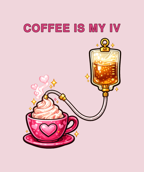 Coffee Is My IV latte tee on pink