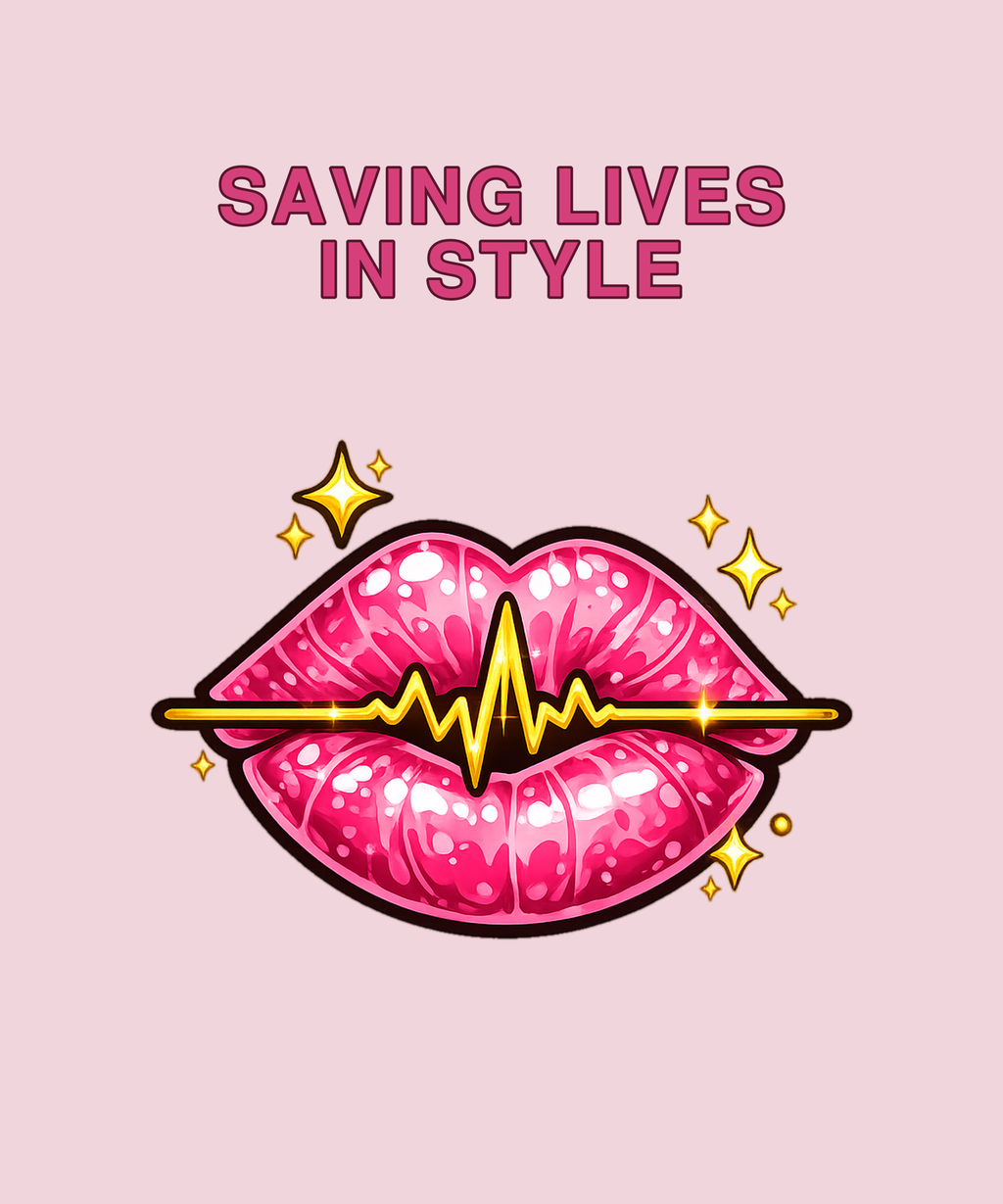 Saving Lives In Style glam lips tee on pink