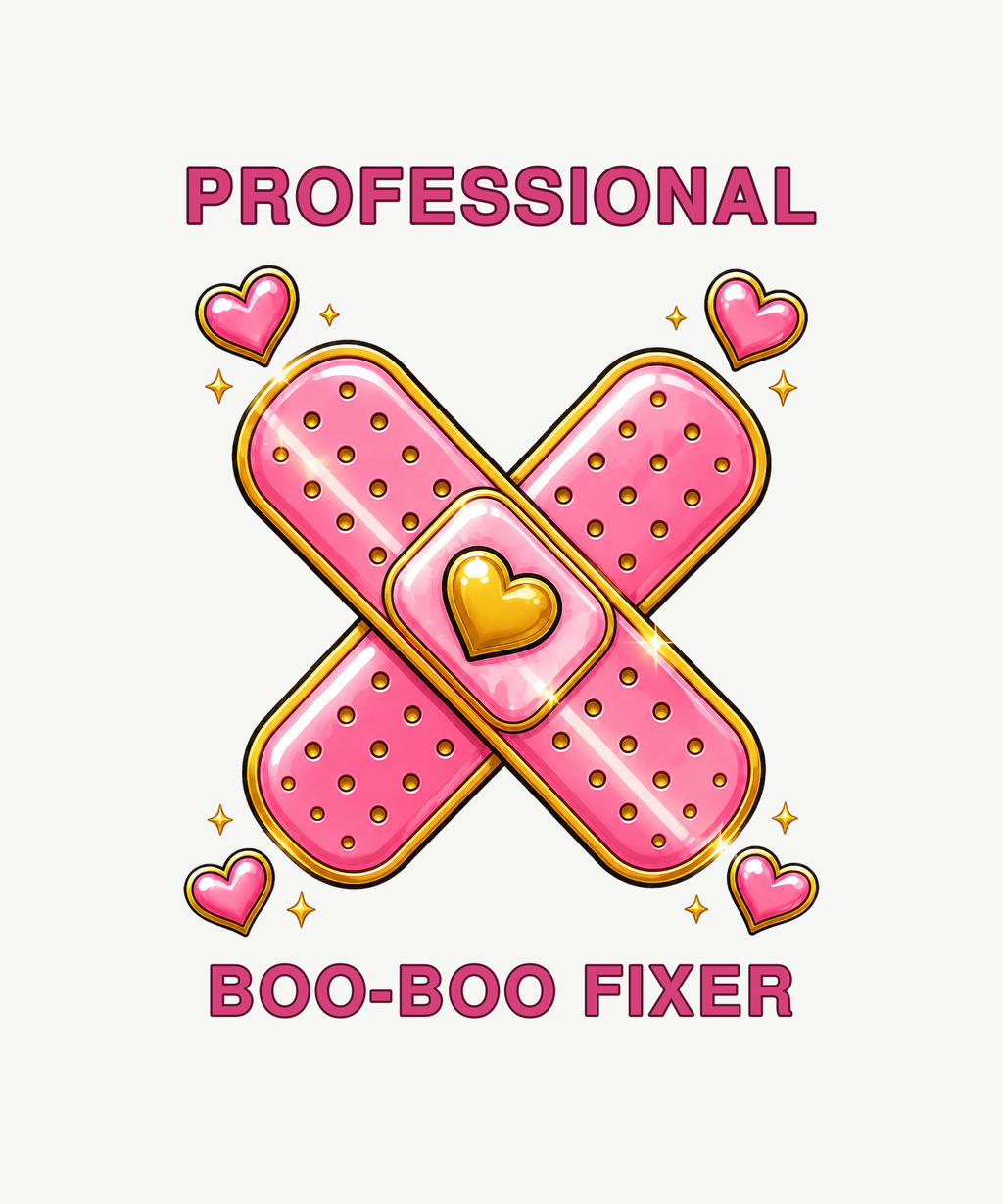 Professional Boo-Boo Fixer bandaids tee on white