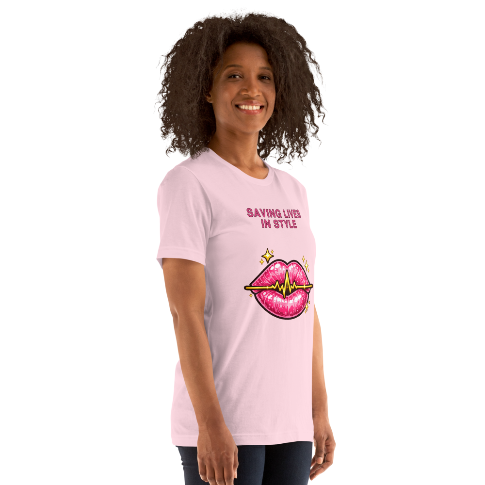 Saving Lives In Style Tee on Bella+Canvas 3001, Soft Pink