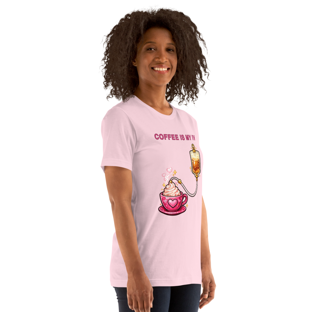 Coffee Is My IV Tee on Bella+Canvas 3001, Soft Pink