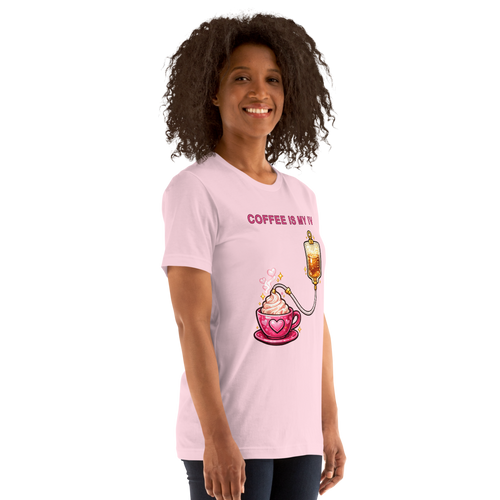 Coffee Is My IV Tee on Bella+Canvas 3001, Soft Pink